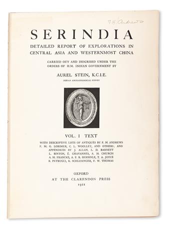 STEIN, MARC AUREL, Sir.  Serindia: Detailed Report of Explorations in Central Asia [etc.].  5 vols.  1921.  Fred H. Andrewss set.